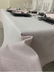 Resim Keten Görünümlü Begonvil Simli Masa Örtüsü Pudra Pembe 25 Parça Set 