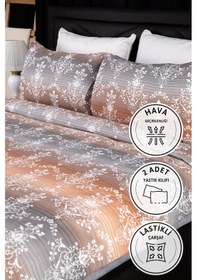 Resim Nova Lastikli Çarşaflı Çift Kişilik Nevresim Takımı - Kiremit Kiremit 