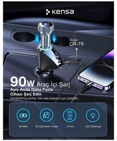 Resim 90w Type-c Usb Araç Şarjı Süper Hızlı Pd 4.0 & Qc 3.0 Çakmaklık Şarj Adaptörü 1 