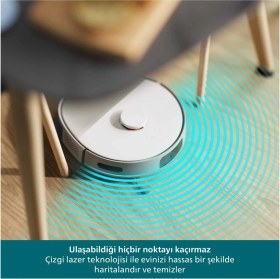 Resim Philips 10000PA Robot Vacuum Homerun 5000 Çift Döner Mop Lazer Teknolojisi 4800MAH 200DK Çalışma Süresi Akıllı Süpürge Beyaz 