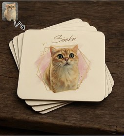 Resim Bk Gift Kişiye Özel Evcil Hayvan Karikatürlü 4lü Mdf Ahşap Bardak Altlığı-2, Arkadaşa Hediye, Sevgiliye Hediye Kobitmeyencom34197 Bk Gift 