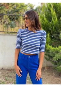 Resim Forlady Mavi Beyaz Çizgili Crop (541867403) 