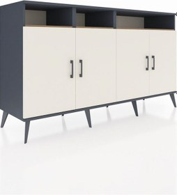 Resim Kronos Konsol 6 Raflı 4 Kapaklı 176x59x99 Antrasit-aytaşı/çam Aytası/atlas Çam - Antrasıt 