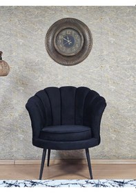 Resim Zafir Tekli İstiridye Siyah Boyalı Sivriltme Ayak Çay Seti Koltuk Tekli Berjer , Balkon, Salon, Ofis Siyah 