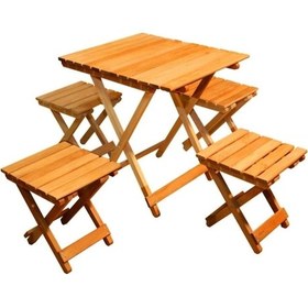 Resim Mavitrend Ahşap Katlanır Masa Ve Tabure Piknik Kamp Bahçe Masası Ve Tabure 1 Masa 4 Tabure Takım Meşe 