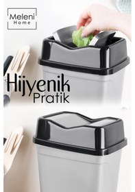 Resim Çift Kapaklı Kelebek Çöp Kovası - Tezgah Üstü Banyo Mutfak Ofis Çöp Kovası 2,5 Litre Gri 