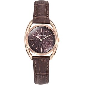 Resim Mathey-Tissot Kadın Rose Gold-Kahverengi Çelik Kasa Yuvarlak Kadran Deri Kordonlu Kol Saati Quartz Mekanizma Analo 