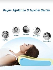 Resim AYHOME Yüksek Boyun Desdekli Ortapedik Yastık Çift Boyun Desdekli Visco Yastık 45 X 35 X 10 X 8 