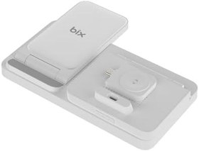 Resim Bix BXMW4 Alarmlı Saat Özellikli 15W Akıllı Telefon TWS Kulaklık Akıllı Saat için Çok Fonksiyonlu Kablosuz Şarj Standı iPhone AirPods için Wireless Şarj Kaynağı (Beyaz) 
