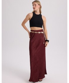 Resim Mai Collection Mai Studios Co. Eubah Kırışık Uzun Bordo Saten Etek Bordo 
