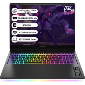 Resim Hp Omen Max B92QXEA Intel Core Ultra 7 255HX 13 Tops 32GB 1tb SSD RTX5070-8GB Freedos 16" Wqxga 240Hz Taşınabilir Bilgisayar 