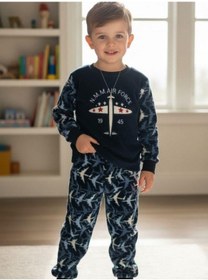 Resim Zekids Erkek Çocuk Uçak Polar Desenli Pijama Takımı-16813 Lacivert 