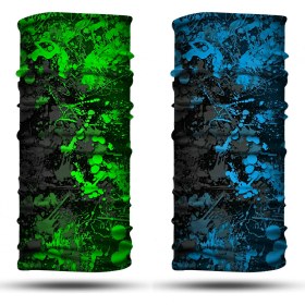 Resim Dair Aksesuar Yeşil Turkuaz Boya Desenli 2'li Set Boyunluk Bandana Outdoor Balaklava Yüz Maskesi Kafa Bandı 