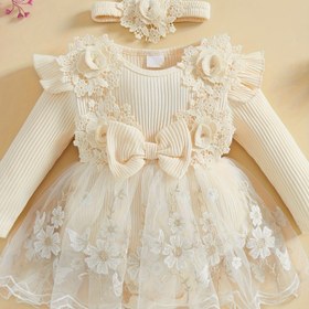 Resim Kızlar için Romper Elbise File Dantel Yama Uzun Kollu Tulumlar ve Sevimli Başlık Takımı, Dış Mekanlar İçin Mükemmel, Dış Mekanlar İçin Mükemmel 