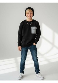 Resim Zekids Erkek Çocuk Cep Detaylı Pamuklu İnce Sweatshirt-16650 Siyah 