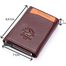Resim Westpolo Hakiki Deri Unisex Mekanizmalı Cüzdan 8 Kartlık - Bordo Bodro 
