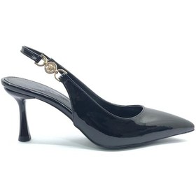 Resim Feles Yan Toka Detaylı Arkası Açık Stiletto Kadın Topuklu Ayakkabı Siyah 