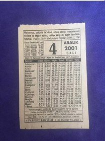Resim 4 Aralık 2001 Takvim Yaprağı - Nostalji Koleksiyonluk Takvim Yaprağı 