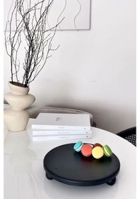 Resim Risus Siyah Top Ayaklı 29 Cm Ahşap Yuvarlak Pasta Sunum Tabağı 