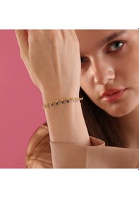 Resim Queen Silver Jewelry 925 Ayar Gümüş Mavi Renk Geçişli Top Zincirli Bileklik Altın 