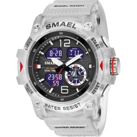 Resim Hanyang Beyaz Smael Spor Dijital Saatler Erkekler Için Ordu Kamuflaj Yüzme Kol Saati Çalar Saat Takvim LED Aydınlatmalı Çift Zamanlı Saat 8007 (Yurt Dışından) 