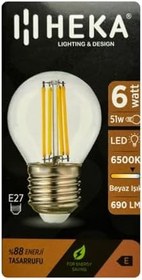 Resim Heka LED Ampul, 6W (51W), 6500K Beyaz Işık, E27 Duylu, Şeffaf, 5 Adet 