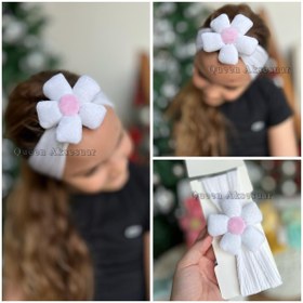 Resim QUEEN AKSESUAR Peluş Çiçekli Esnek yumuşak geniş Kız Çocuk bebek Saç Bandı beyaz bant bandana 