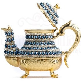 Resim Nazar Ve Swarovski Taşlı Dekoratif Demlik Sefa Altın 