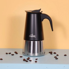 Resim Paslanmaz Çelik Moka Pot, 300 Ml, Indüksiyonlu, Siyah, Espresso Kahve Makinesi 