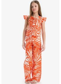 Resim Defacto Kız Çocuk Wide Leg Geniş Paça Desenli Beli Lastikli Pamuklu Pantolon D7610a825smrd203 Kırmızı 