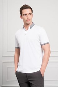 Resim Morven Erkek Beyaz Trend Merserize Düz Düğmeli Yaka Dynamic Fit T-Shirt 