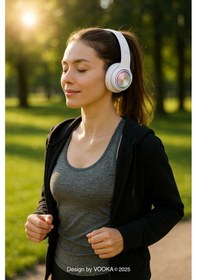 Resim Rgb Işıklı Kablosuz Bluetooth Kulak Üstü Kulaklık Müzik, Oyun, Mikrofonlu, Katlanabilir 