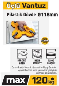 Resim İBTAŞ Sgs946 - 120 Kg Üçlü Plastik Gövde Cam Seramik Fayans Ahşap Tutma Taşıma Vantuzu 12cm 12cm 12cm 