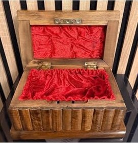 Resim El Yapımı Ceviz İşlemeli Osmanlı Sandığı, 5 Adımlı 3 Şifreli Gizemli Sandık, Bilmeceli Şifreli Kumbara 