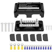 Resim Topnotch Siyah Aksesuarlı 300a Ağır Hizmet Bakır Bar 2 X 1/4" M6 Ve 12 X 8 M4 Bağlantı Vidası 48v Güç Dağıtım Bloğu 