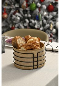 Resim Mat Siyah Yuvarlak Ekmek Sepeti Jüt Kahve Kumaş Bezi, Renkli Sunum Sepet Ekmeklik - Çok Amaçlı Metal Paslanmaz Siyah 