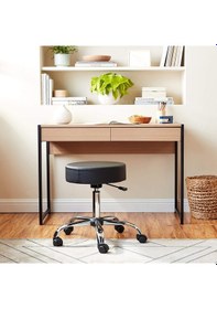 Resim Krom Ayaklı Ofis Kasiyer Taburesi 360 Derece Tekerlekli Deri Döşeme Oturak Eczane Laboratuvar Siyah 