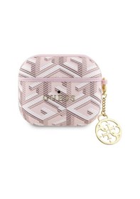 Resim Apple Uyumlu AirPods 3. Nesil Kılıf Guess Lisanslı G Cube Desenli 4g Süs Zincirli Pembe 
