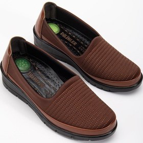 Resim Hakiki Deri Büyük Beden Kadın Ortopedik Günlük Ayakkabı Taba Streç Nakış Detaylı-3840 Taba 