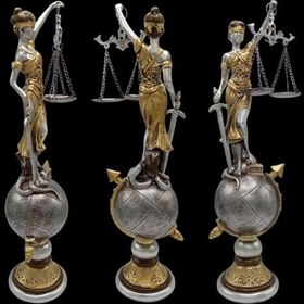 Resim Themis Adalet Terazisi Heykeli ve Dünya Biblo Gümüş 37cm 