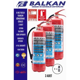 Resim BALKAN YANGIN VE GÜVENLİK SİSTEMLERİ 6 kg Ruhsata Uygun 4 Yıl Tozlu Yangın Tüpü 3 Adet Set (Talimat-Levha-Askı) 