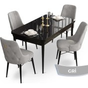 Resim Canisa Concept Taç Serisi 80 x 132 cm Açılabilir Siyah Mermer Desen Masa Takımı 4 Sandalye Gold Halkalı 