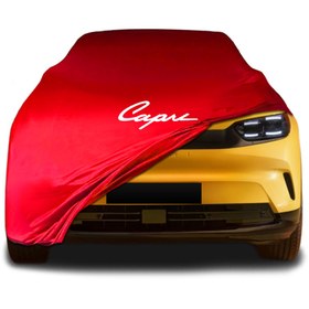 Resim ULTRASHOP Ford Capri Ev (2024 - ) Kırmızı Kumaş Araba Brandası Logolu Penye Branda Oto Branda 