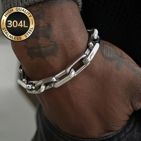 Resim 1 Adet Moda Hip hop Y2K Tarzı Erkek Çift Katmanlı Dokuma 304L Paslanmaz Çelik Bilezik - Alerjiye Karşı Dayanıklı, Uzun Ömürlü, Solmayan ve Korozyona Dirençli 