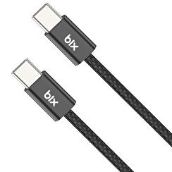 Resim Bix Type-C to Type-C 60W Örgülü Şarj ve Data Kablosu 1 Metre Siyah 
