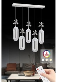 Resim İstanbul Avize Led Alfa 5'li Sıralı Led Gümüş Yemek Masası Kumandalı 3 Renk Ledl 