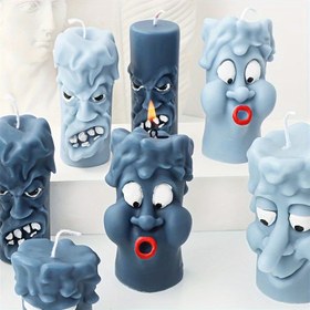 Resim 1 adet 3D Komik İfade Silikon Mum Kalıbı Sevinç Öfke Yüz Sabun Reçine Alçı Yapım Aracı Silindir Kalıp Ev Dekorasyonu Hediyeler Kokulu Mum Yapım Alçı Epoksi Reçine Sabun El Sanatları Kalıbı Ev Dekorasyonu 