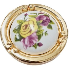 Resim Porselen Düğme Kulp Metal Gold Sarı Güllü / 5 Adet Altın 