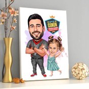 Resim Futbol Sever Baba ve Kızı Karikatürlü Kanvas Tablo 