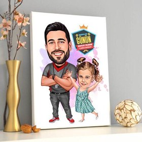 Resim Futbol Sever Baba ve Kızı Karikatürlü Kanvas Tablo 